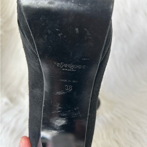 YSL Yves Saint Laurent Tribute Black Suede Purple Platform Pumps Size 38 7.5 - Picture 7 of 9